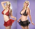 2 Piece plus Size Lace Bra and Skirt Set Black 1X-2X