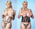 2 Piece Dot Mesh Open Bodice Corset Set Fuchsia 1X-2X
