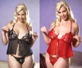 2 Piece Plus Size Peek-a-boo Babydoll Set Black 1X-2X