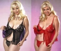 2 Piece Plus Size Lace Babydoll Set Black 1X-2X