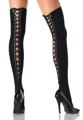Opaque Thigh Highs with Lace Up Back Black w/Red Lacing
