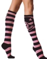 Lycra Acrylic Striped Woven Skull Design Knee Highs  Black & Gray