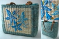 Woven Straw Handbags with Front Floral Design
