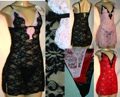 2 Piece Lace Chemise & G-String Set - 1 Package of 6 Pink