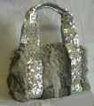Genuine Rabbit Fur Handbag with Sequined Strap Gray