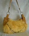 Genuine Rabbit Fur Handbag with Pearlescent Bead Design Gray