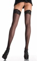 Sheer Back Seam Thigh Highs with Lace Top  Red One Size