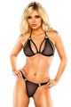 2 Piece Ring Accented Mesh Bra and Thong Set Large/XL