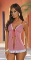 2 Piece Gingham Babydoll Set with Lace Trim and Front Ribbon Tie Black 3X-4X