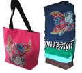 Canvas Tote Bags with Acryllic Stone Accents and Front Print - 1 package of 4 assorted color Bags