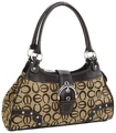 Letter Print Handbag with Front Buckle Accent Black