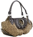 Letter Print Hobo Handbag with Front Toggle Closure Black