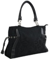 Letter Print Double Strap Tote Handbags with Side Drawstrings Black