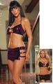 3 Piece Liquid Bricks Bra & Skirt Set : Closeout Large Black with Blue Trim