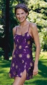 Sun & Moon Pattern Flared Silk Chemise Large