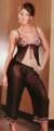 3 Piece Silk Babydoll & Capri Set with Flower Appliques Medium