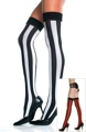 Nylon Thigh High Stockings with Wide Vertical Stripes Red & Black