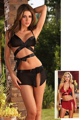 3 Piece Satin Ribbon Wrap Around Bra and Skirt Set Black Medium