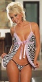 2 Piece Satin Zebra Print Babydoll Set with Lace Trim White 1X-2X