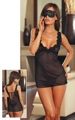 3 Piece Mesh Babydoll Set with Lace Trim Black One Size