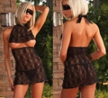 3 Piece Lace Open Cup Babydoll Set with Blindfold Black One Size