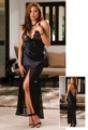 2 Piece Satin Gown Set with Sequin Lace Cups Black Small