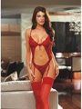 3 Piece Burnout Lace Teddy and Stockings Set Black Large
