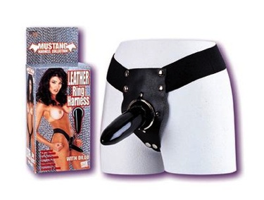 Leather Ring Harness with dildo