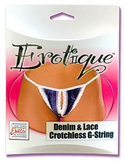 Erotique Denim and Lace Crotchless G-String