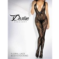 Floral Lace Deep-V Front Bodystocking Blk Os