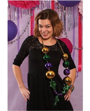 Jumbo Mardi Gras Beads WithGold Mask
