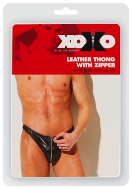 Men Leather Thong With Zipper