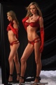 Mesh Bra And Thong W/Ruffle Red/Black Small