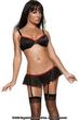 Bra, Skirt, G-String And Garters Black/Red Sm