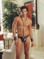 Faux Leather thong harness with chain details