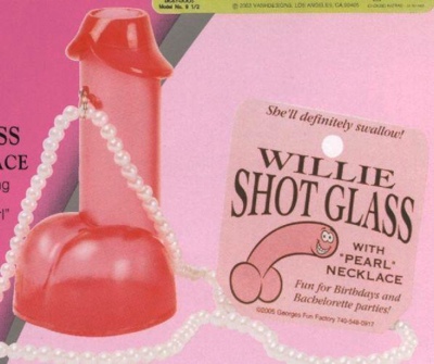 Willie Shot Glass WithPearl Necklace